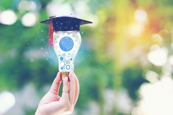 Light bulb with grad cap graphic